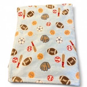 Blue Sports Print Plush Baby Blanket